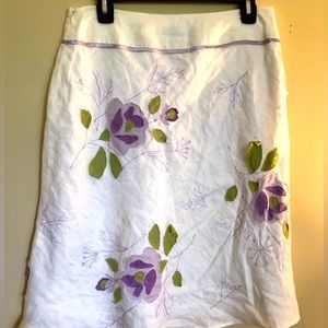 Karen Kane Lifestyle Off White and Purple Floral Linen Skirt